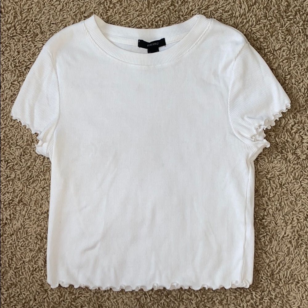 FOREVER 21 WHITE LETTUCE SLEEVE SHIRT